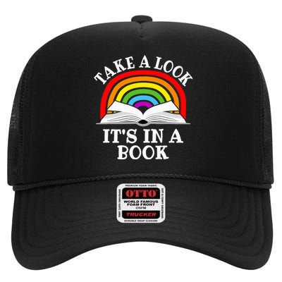 Rainbow Take A Look It's In A Book Funny Reading High Crown Mesh Back Trucker Hat