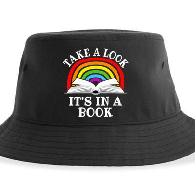 Rainbow Take A Look It's In A Book Funny Reading Sustainable Bucket Hat