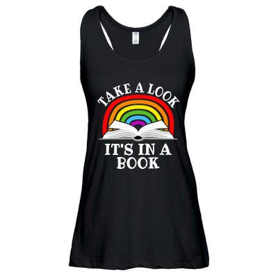 Rainbow Take A Look It's In A Book Funny Reading Ladies Essential Flowy Tank