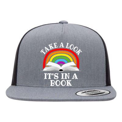 Rainbow Take A Look It's In A Book Funny Reading Flat Bill Trucker Hat