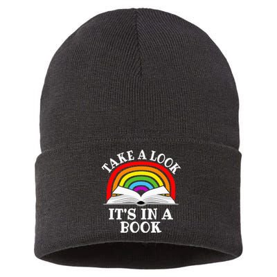 Rainbow Take A Look It's In A Book Funny Reading Sustainable Knit Beanie