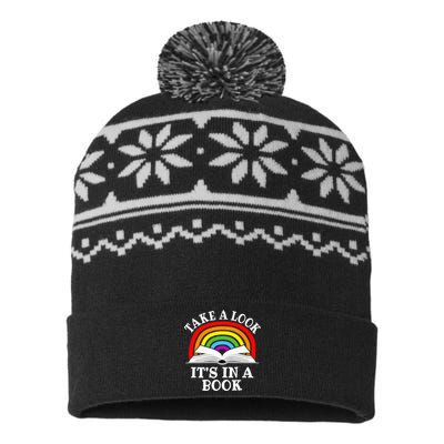 Rainbow Take A Look It's In A Book Funny Reading USA-Made Snowflake Beanie