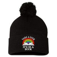 Rainbow Take A Look It's In A Book Funny Reading Pom Pom 12in Knit Beanie