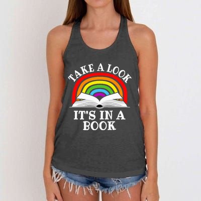 Rainbow Take A Look It's In A Book Funny Reading Women's Knotted Racerback Tank