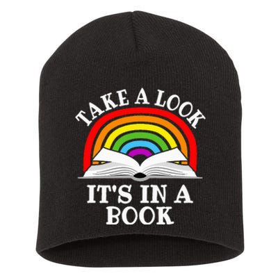 Rainbow Take A Look It's In A Book Funny Reading Short Acrylic Beanie