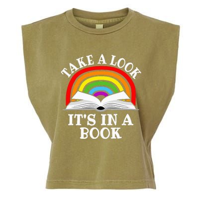 Rainbow Take A Look It's In A Book Funny Reading Garment-Dyed Women's Muscle Tee