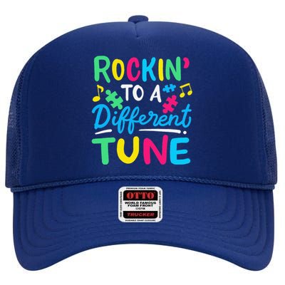 Rockin To A Different Tune Autism Awareness High Crown Mesh Back Trucker Hat