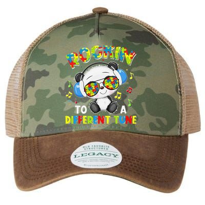 Rockin' To A Different Tune Panda Autism Awarenesss Legacy Tie Dye Trucker Hat