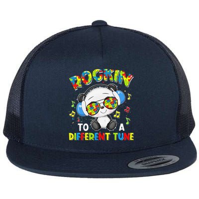 Rockin' To A Different Tune Panda Autism Awarenesss Flat Bill Trucker Hat