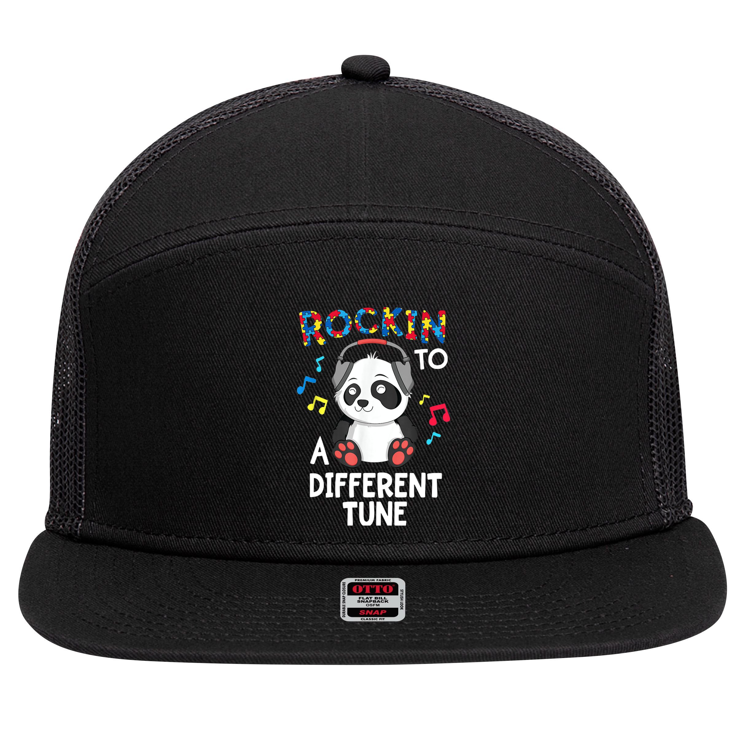 Rockin To A Different Tune Autism Awarness 7 Panel Mesh Trucker Snapback Hat