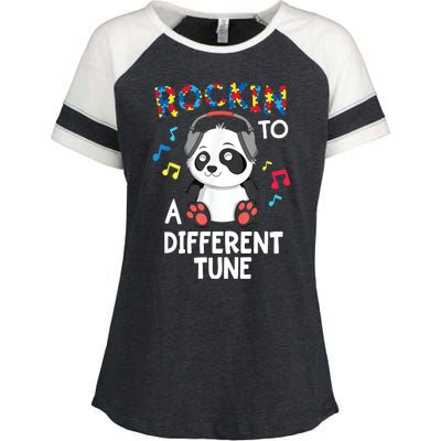 Rockin To A Different Tune Autism Awarness Enza Ladies Jersey Colorblock Tee