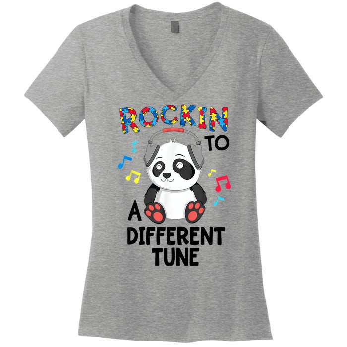 Rockin To A Different Tune Autism Awarness Women's V-Neck T-Shirt