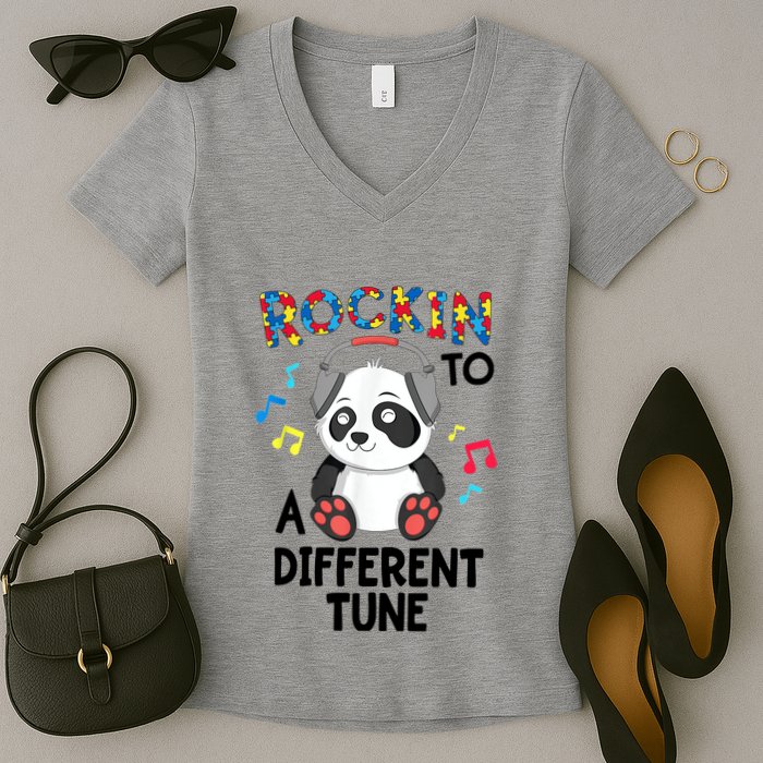 Rockin To A Different Tune Autism Awarness Women's V-Neck T-Shirt