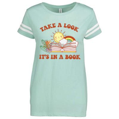 Retro Take A Look ItS In A Book Rainbow Book Lover Teacher Enza Ladies Jersey Football T-Shirt