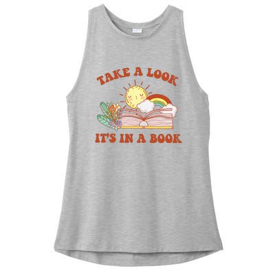 Retro Take A Look ItS In A Book Rainbow Book Lover Teacher Ladies PosiCharge Tri-Blend Wicking Tank