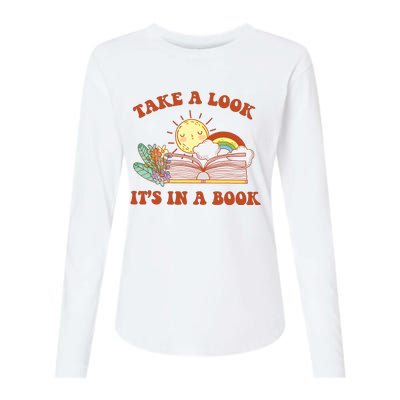 Retro Take A Look ItS In A Book Rainbow Book Lover Teacher Womens Cotton Relaxed Long Sleeve T-Shirt