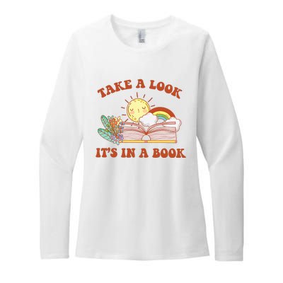 Retro Take A Look ItS In A Book Rainbow Book Lover Teacher Womens CVC Long Sleeve Shirt