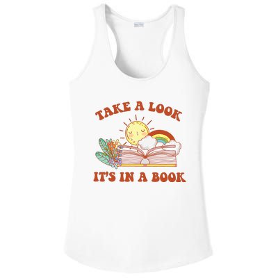 Retro Take A Look ItS In A Book Rainbow Book Lover Teacher Ladies PosiCharge Competitor Racerback Tank