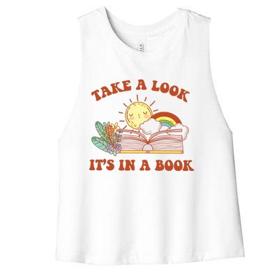 Retro Take A Look ItS In A Book Rainbow Book Lover Teacher Women's Racerback Cropped Tank