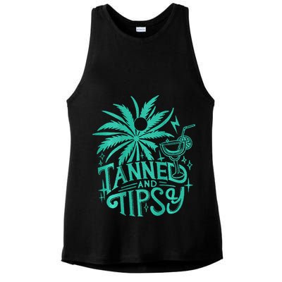 Retro Tanned And Tipsy Beach Summer Vacation Ladies PosiCharge Tri-Blend Wicking Tank