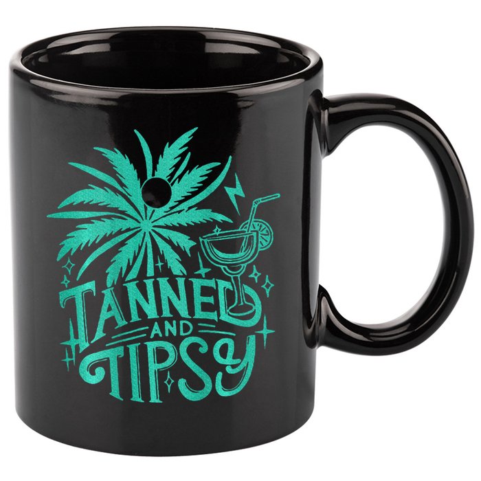 Retro Tanned And Tipsy Beach Summer Vacation 11oz C Handle Ceramic Mug