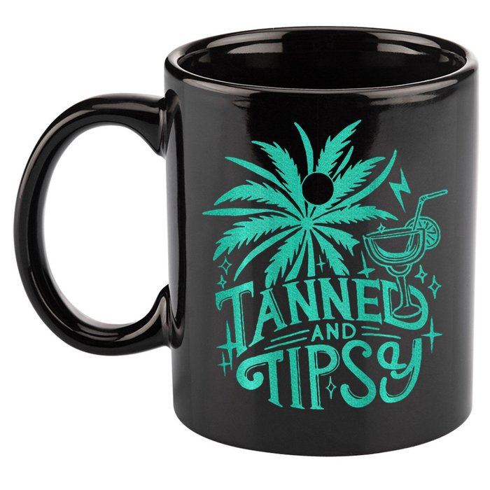 Retro Tanned And Tipsy Beach Summer Vacation 11oz C Handle Ceramic Mug