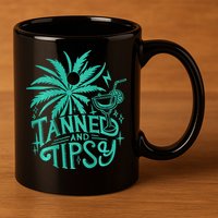 Retro Tanned And Tipsy Beach Summer Vacation 11oz C Handle Ceramic Mug