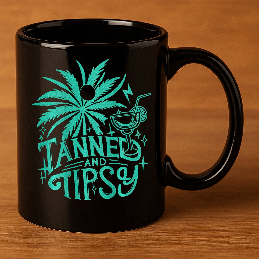 Retro Tanned And Tipsy Beach Summer Vacation 11oz C Handle Ceramic Mug