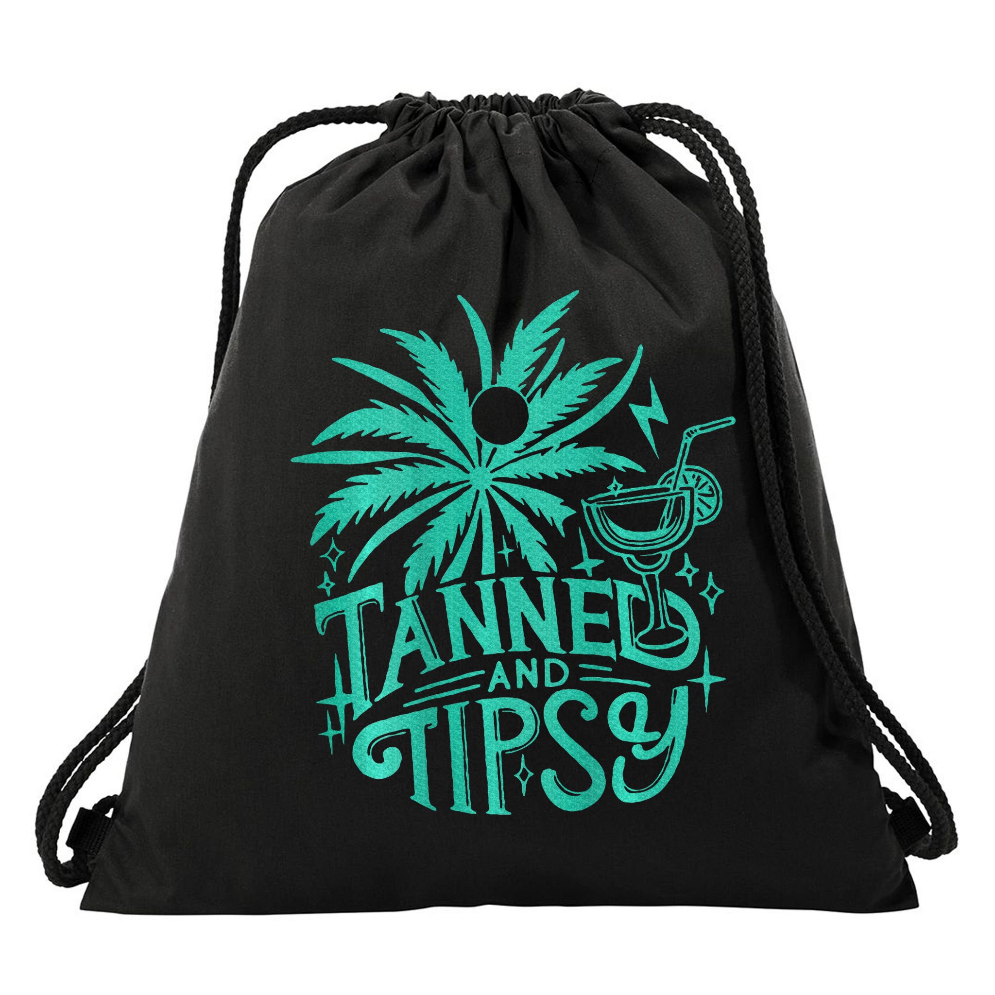 Retro Tanned And Tipsy Beach Summer Vacation Drawstring Bag