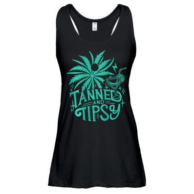 Retro Tanned And Tipsy Beach Summer Vacation Ladies Essential Flowy Tank