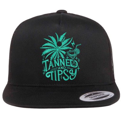Retro Tanned And Tipsy Beach Summer Vacation Flat Bill Trucker Hat