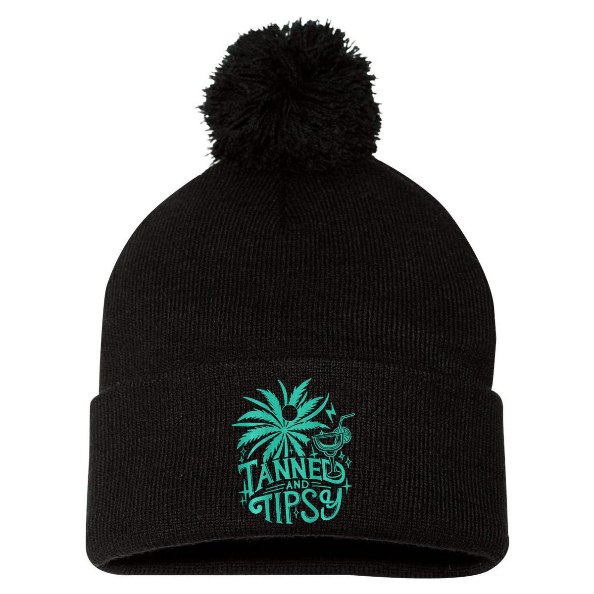 Retro Tanned And Tipsy Beach Summer Vacation Pom Pom 12in Knit Beanie