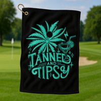Retro Tanned And Tipsy Beach Summer Vacation Golf Towel