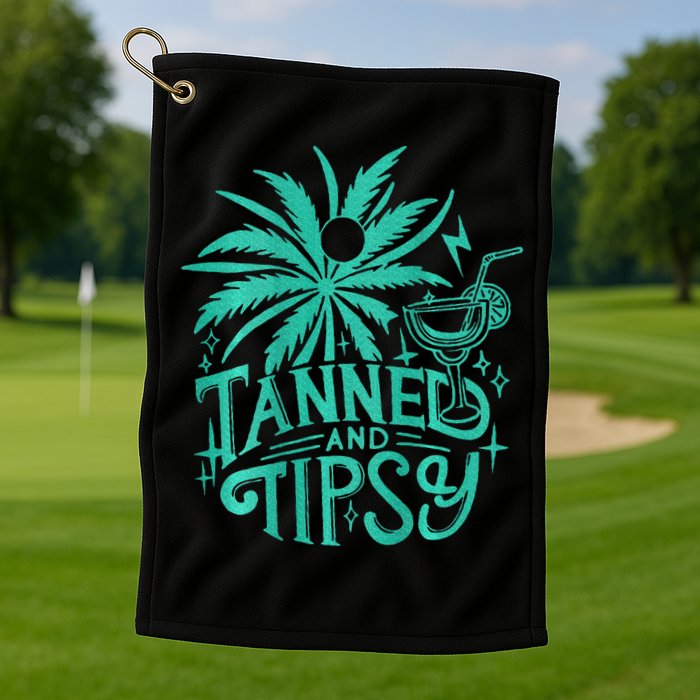 Retro Tanned And Tipsy Beach Summer Vacation Golf Towel