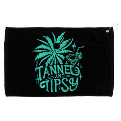 Retro Tanned And Tipsy Beach Summer Vacation Grommeted Golf Towel