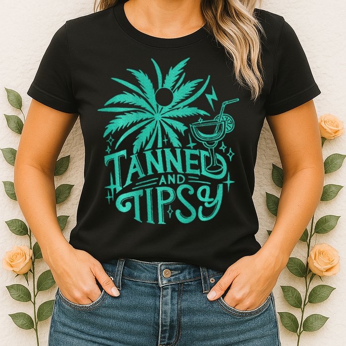 Retro Tanned And Tipsy Beach Summer Vacation Womens T-Shirt
