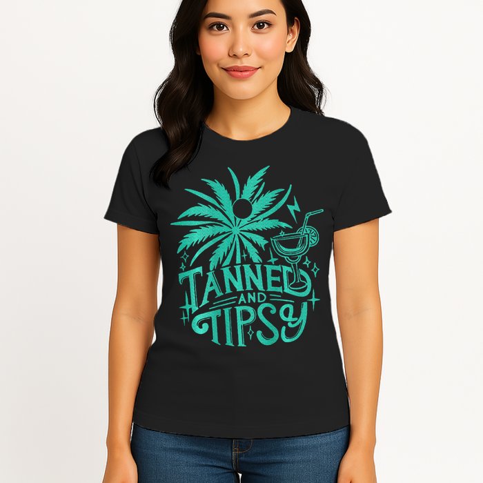 Retro Tanned And Tipsy Beach Summer Vacation Womens T-Shirt