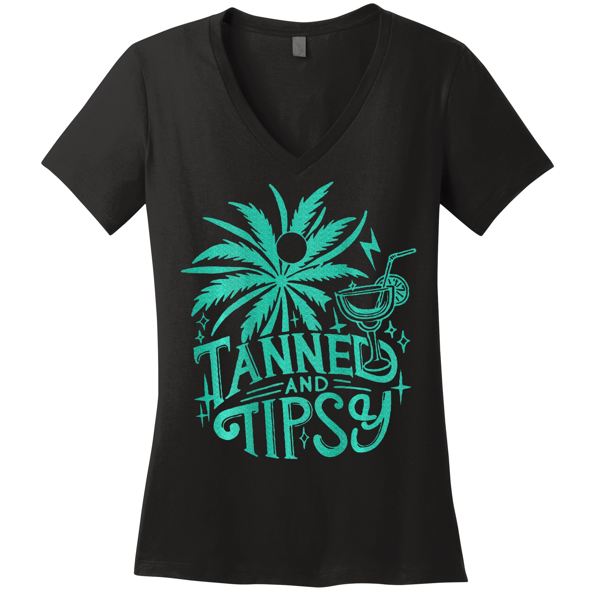 Retro Tanned And Tipsy Beach Summer Vacation Women's V-Neck T-Shirt