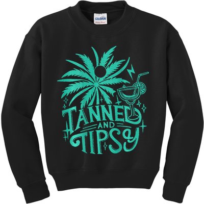 Retro Tanned And Tipsy Beach Summer Vacation Kids Sweatshirt