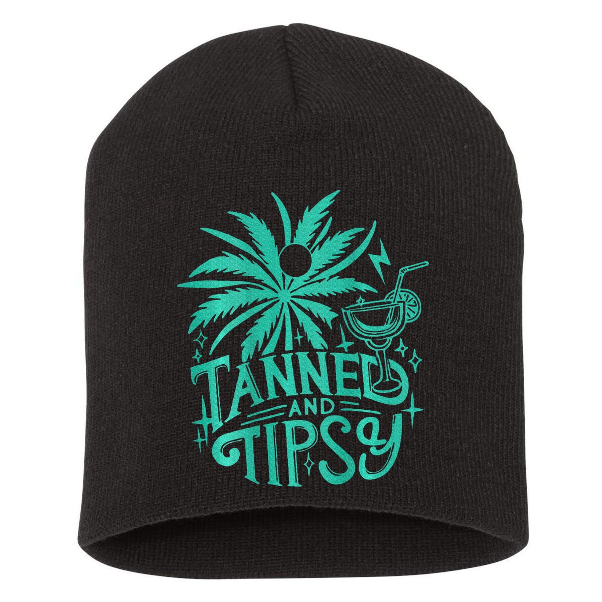 Retro Tanned And Tipsy Beach Summer Vacation Short Acrylic Beanie