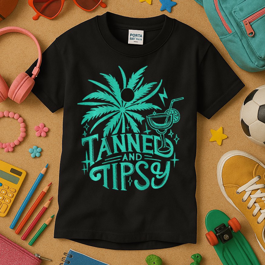Retro Tanned And Tipsy Beach Summer Vacation Kids T-Shirt