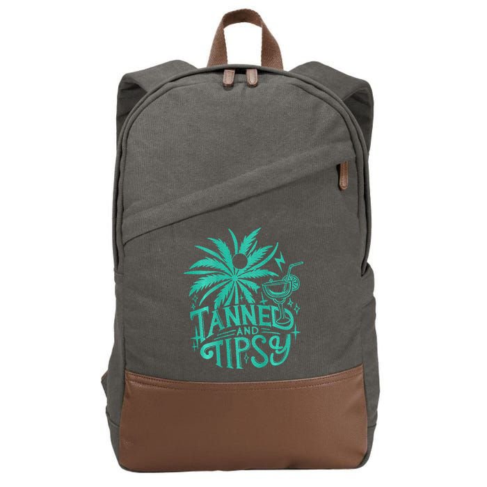 Retro Tanned And Tipsy Beach Summer Vacation Cotton Canvas Backpack