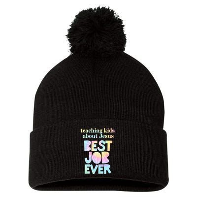 Retro Teaching About Jesus is the Best Job Ever Tie Dye Pom Pom 12in Knit Beanie