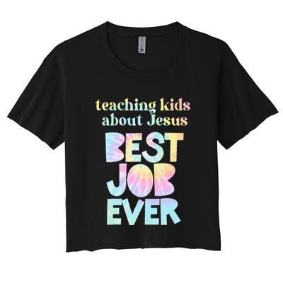 Retro Teaching About Jesus is the Best Job Ever Tie Dye Crop Top