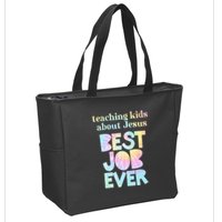 Retro Teaching About Jesus is the Best Job Ever Tie Dye Zip Tote Bag