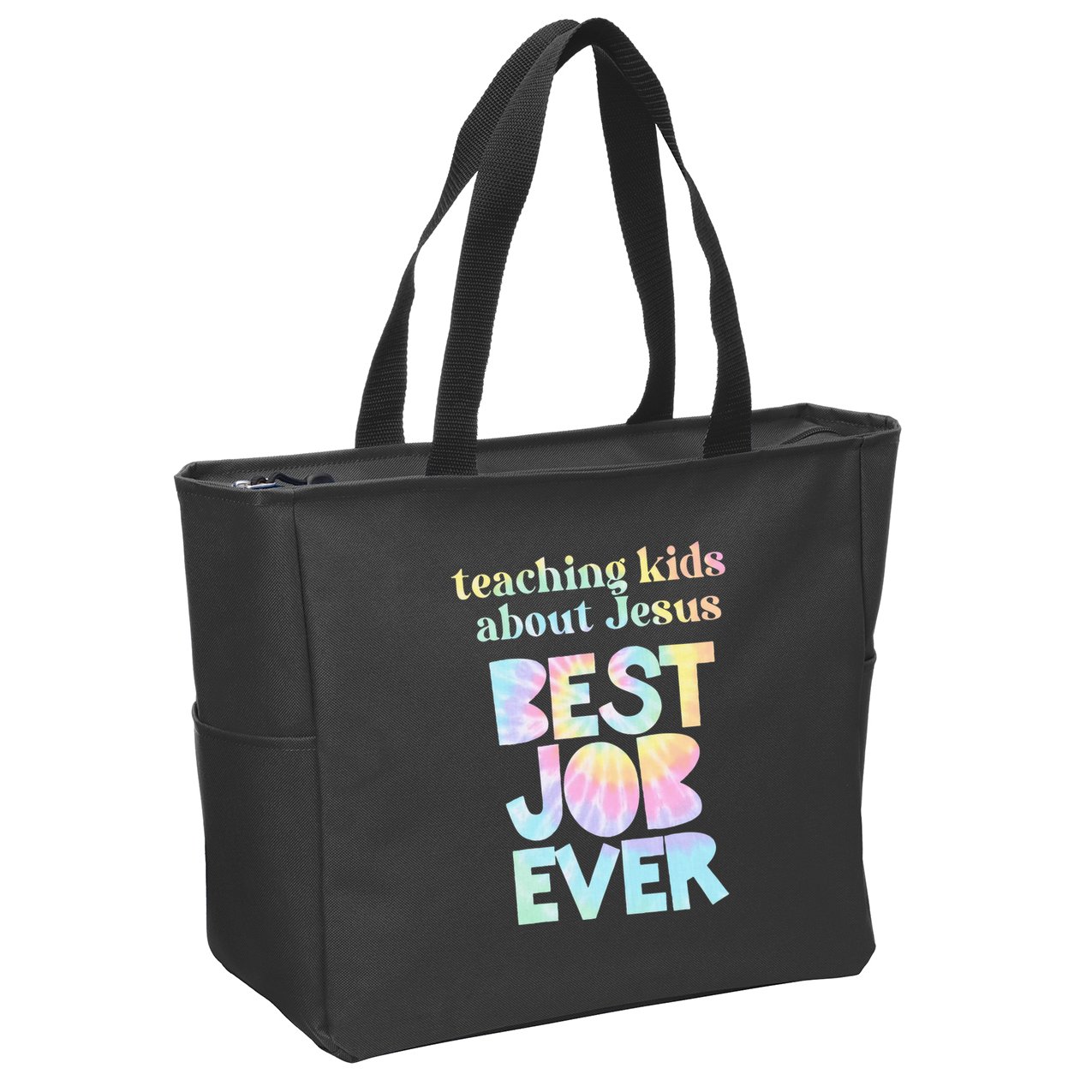 Retro Teaching About Jesus is the Best Job Ever Tie Dye Zip Tote Bag