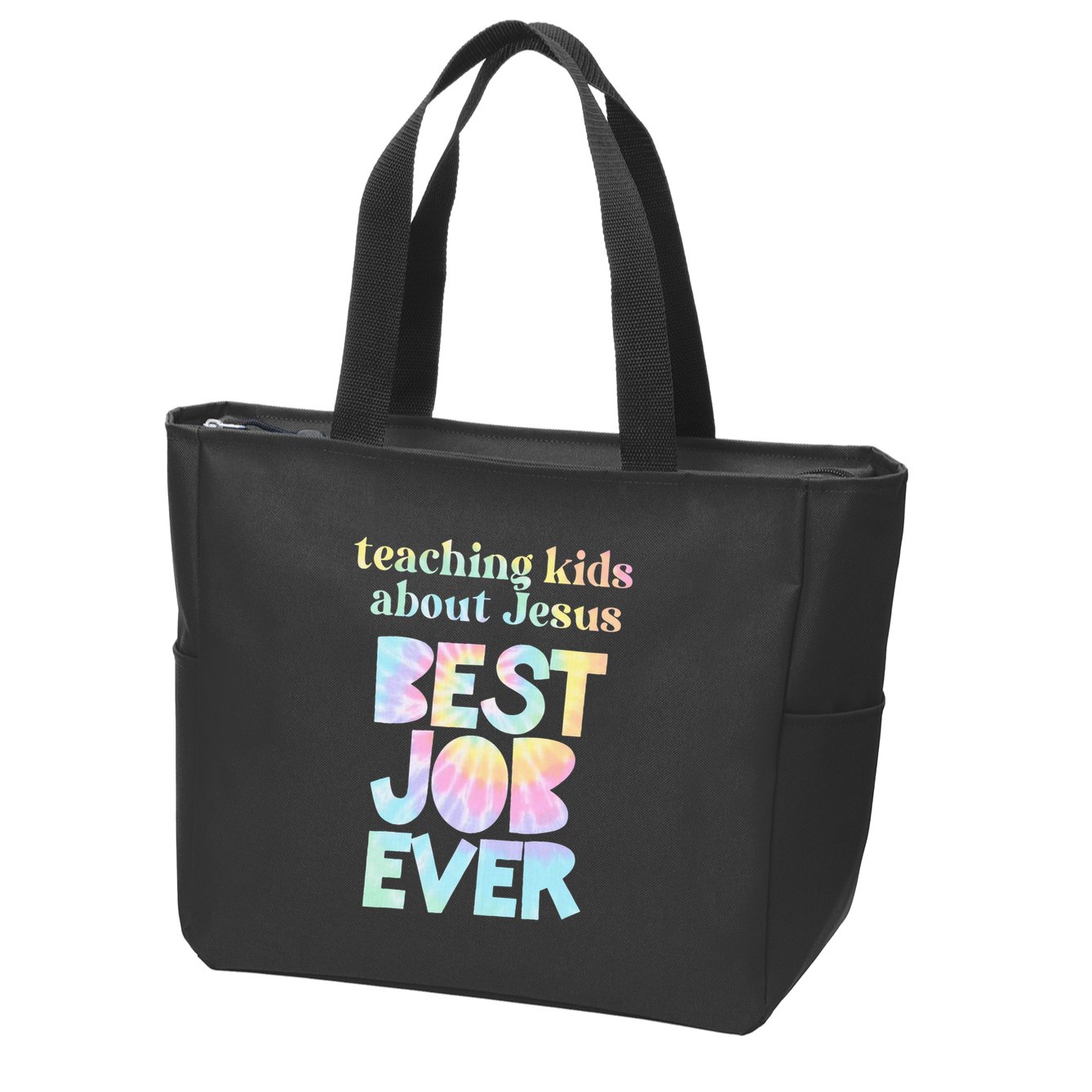 Retro Teaching About Jesus is the Best Job Ever Tie Dye Zip Tote Bag