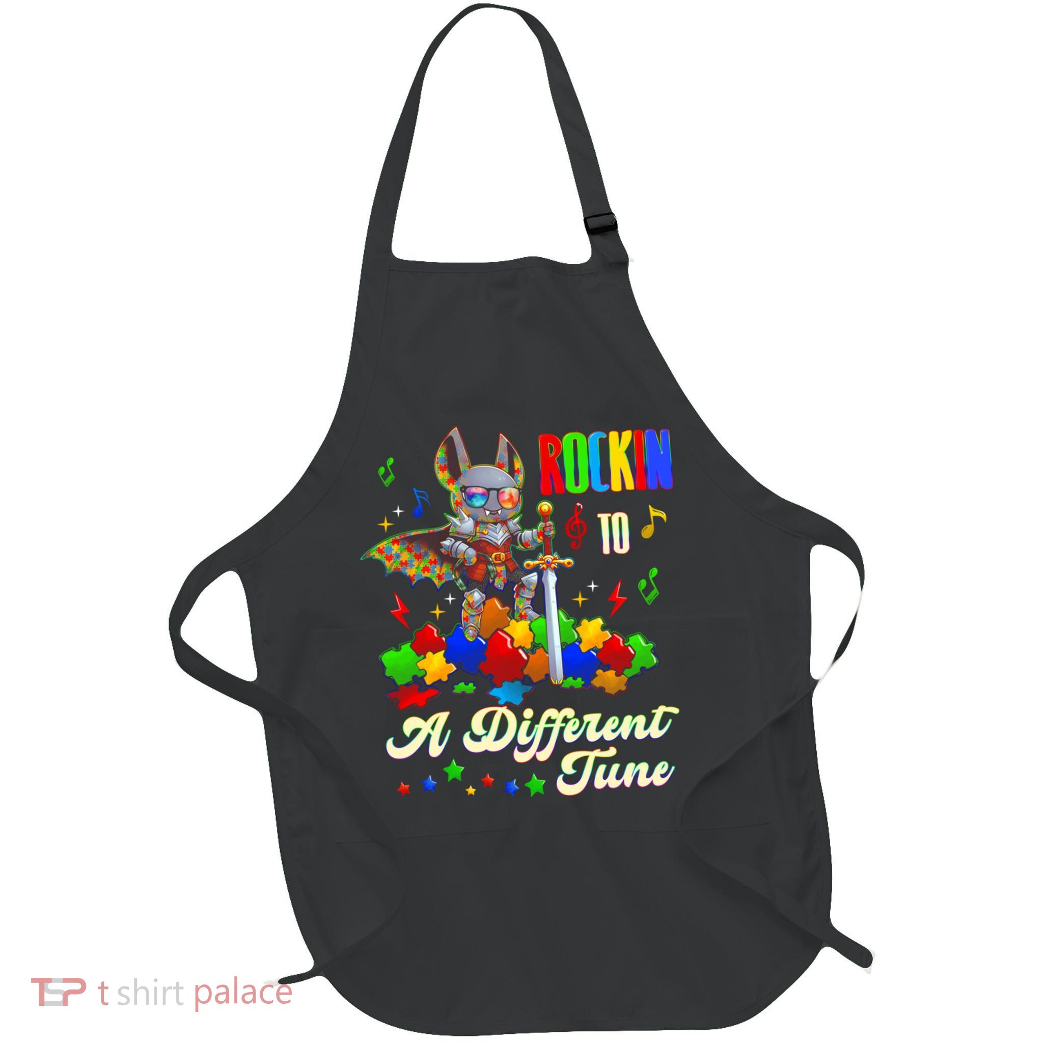 Rockin' To A Different Tune Autism Warrior Bat Puzzle Gift Full-Length Apron With Pockets