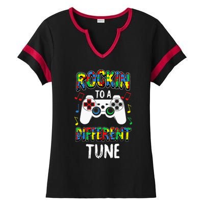 Rocking To A Different Tune Autism Awareness Gamer Ladies Halftime Notch Neck Tee