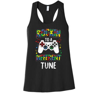 Rocking To A Different Tune Autism Awareness Gamer Women's Racerback Tank